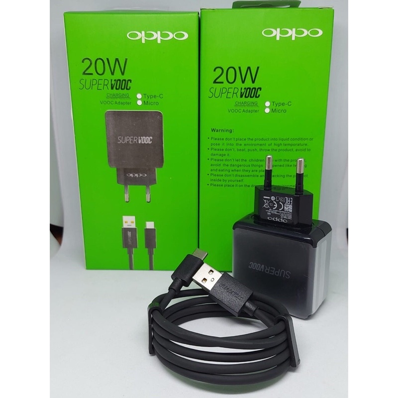 [ORIGINAL] Charger Oppo 20W BLACK Android 2.0A SUPER VOOC ADAPTER+KABEL DATA TYPE C