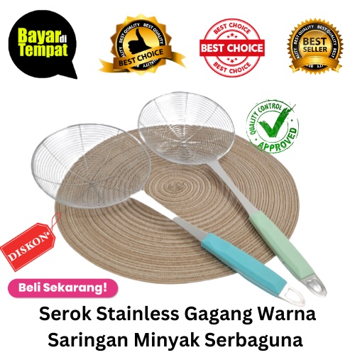 [BISA COD] PROMO Serok Stainless Gagang Warna Saringan Minyak Serbaguna Serokan Minyak Serokan Mie Saringan Jaring Parabola Serok Penggorengan Alat Masak berkualitas