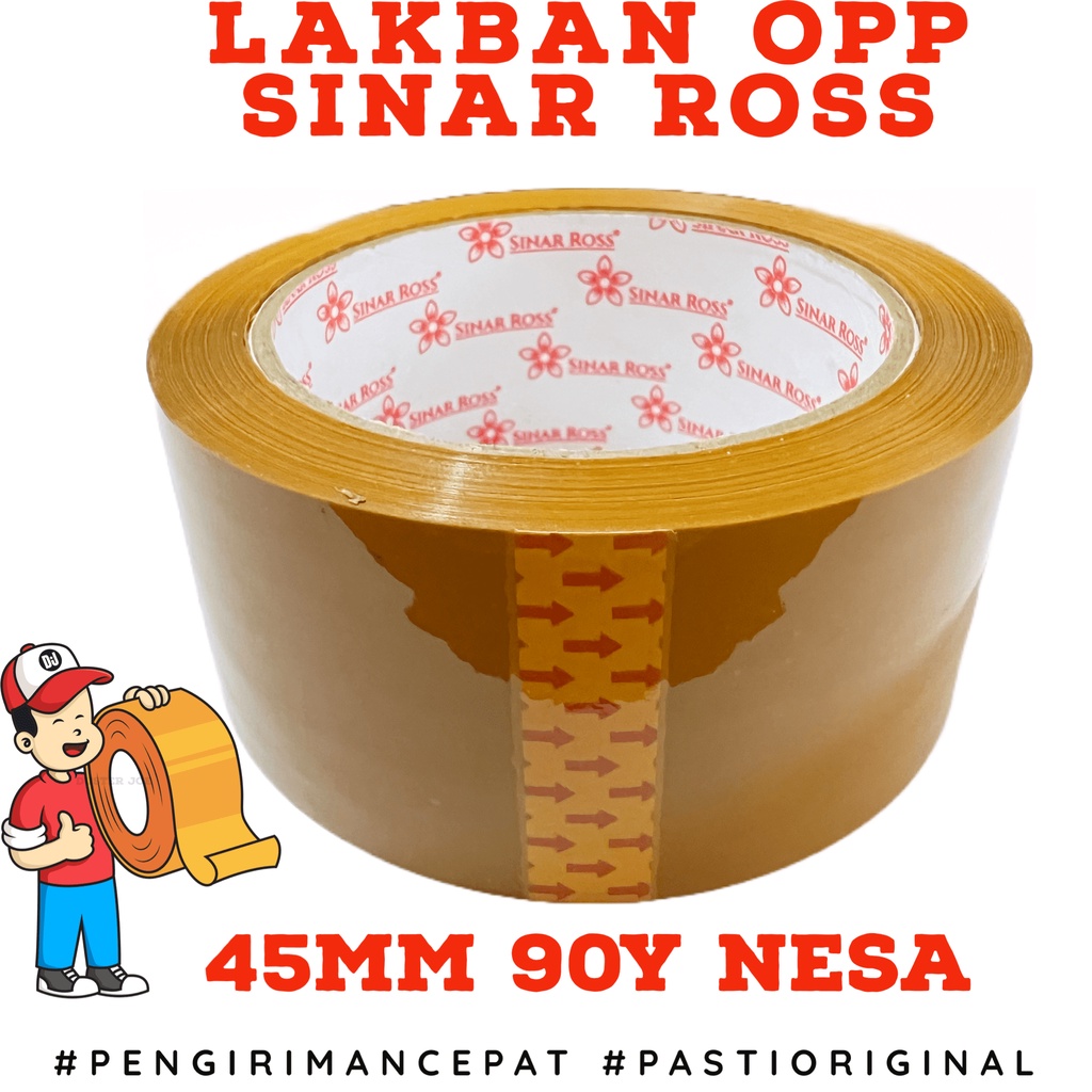 

[PER 1 DUS] Lakban OPP SINAR ROSS Bening / Coklat 2 inch 45mm 90 YARD NESA (1 DUS ISI 72 ROL)