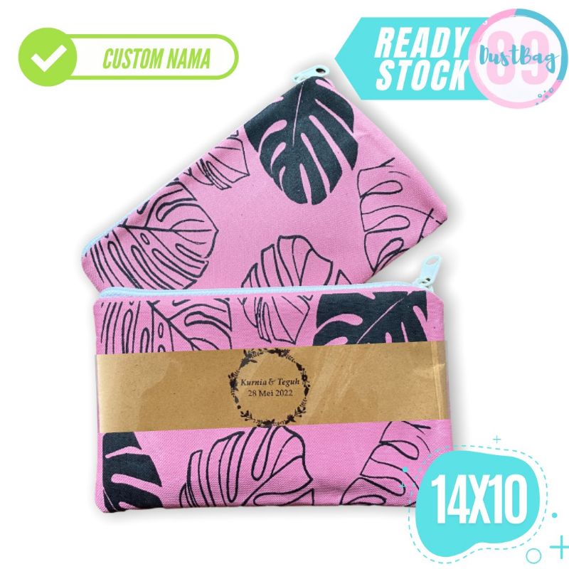 Souvenir Pouch Dompet Semi Kanvas D300 Monstera Termurah Packing TC + Plastik UK 14x10