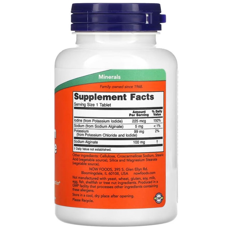 Now Food Potassium plus iodine 180 Tab ORI USA Now Potasium Iodine