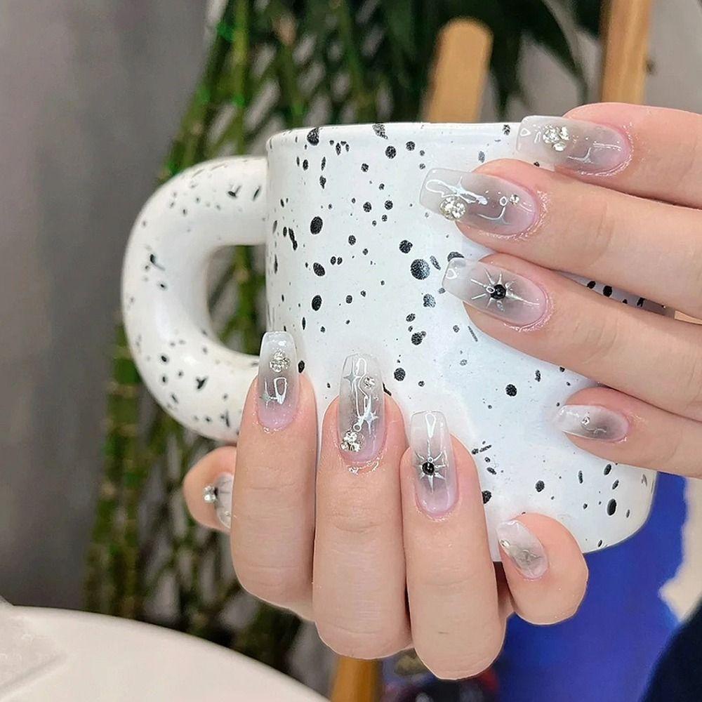 AUGUSTINA Agustinina Star Nail Stickers Ins Style Bronzing Stars Self-adhesive Hitam Putih Nail Art Dekorasi