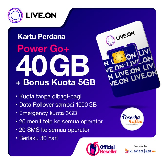 Kartu Perdana Live.on Power Go+ 40GB + Bonus 5GB - Bisa COD