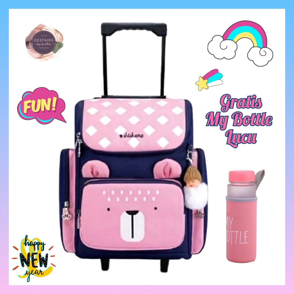 Tas Ransel Troli Anak Perempuan Beruang Gratis My B0ttle Lucu Untuk Anak Tk &amp; Sd