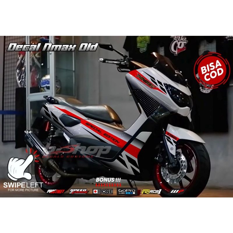 Stiker Decal Nmax Lama Putih Lis Merah Glossy