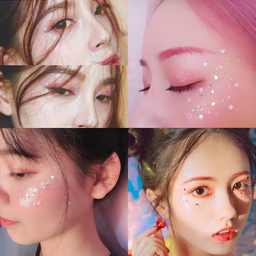 Part 1 - 500 pcs Mixed Hollow Star Heart Flower Glitter Sequins Nail Art Manik-manik Kuku Wajah Craft Kosmetik Hiasan Kuku Eye Korean Make Up Handphone Decorations Wedding Party Cosplay Beads Pastel Color Warna Warni