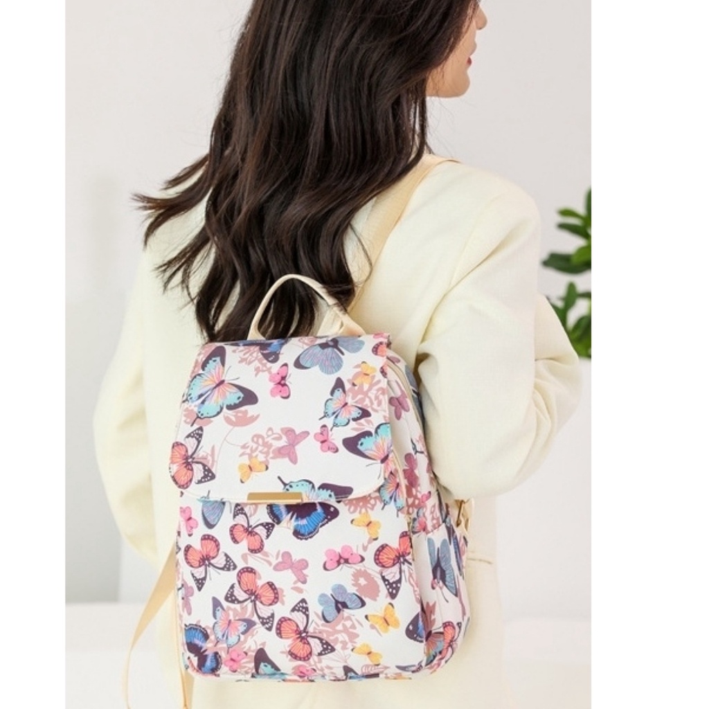 TAS RANSEL WANITA BACKPACK NILON MOTIF KUPU-KUPU CALENIA  IMPORT  BRANDED BATAM TA721M4 GENDONG PUNGGUNG SEKOLAH KOREA LUCU  KERJA KULIAH BESAR REMAJA CEWEK MURAH PREMIUM BATAM KEKINIAN