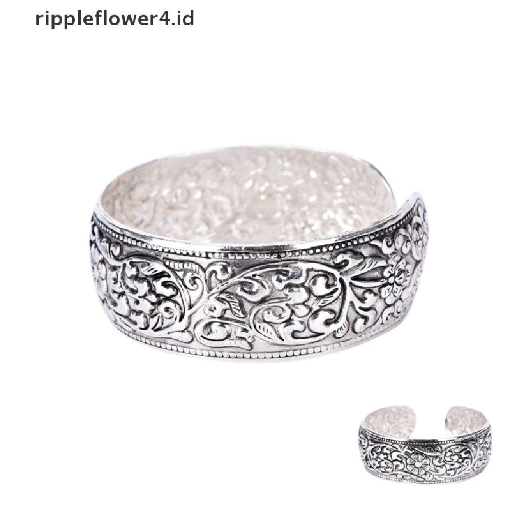 {rippleflower4.id} New Tibet Silver Totem Bangle Ukir Bunga Keberuntungan Bangle Cuff Gelang~