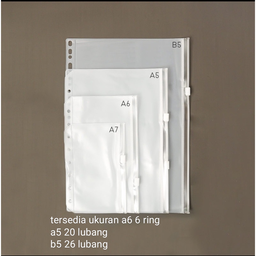 

zipper pocket binder divider panmomo plastik sleting a6 (6 lubang) / a5 (20 loop)/ b5(26 loop)