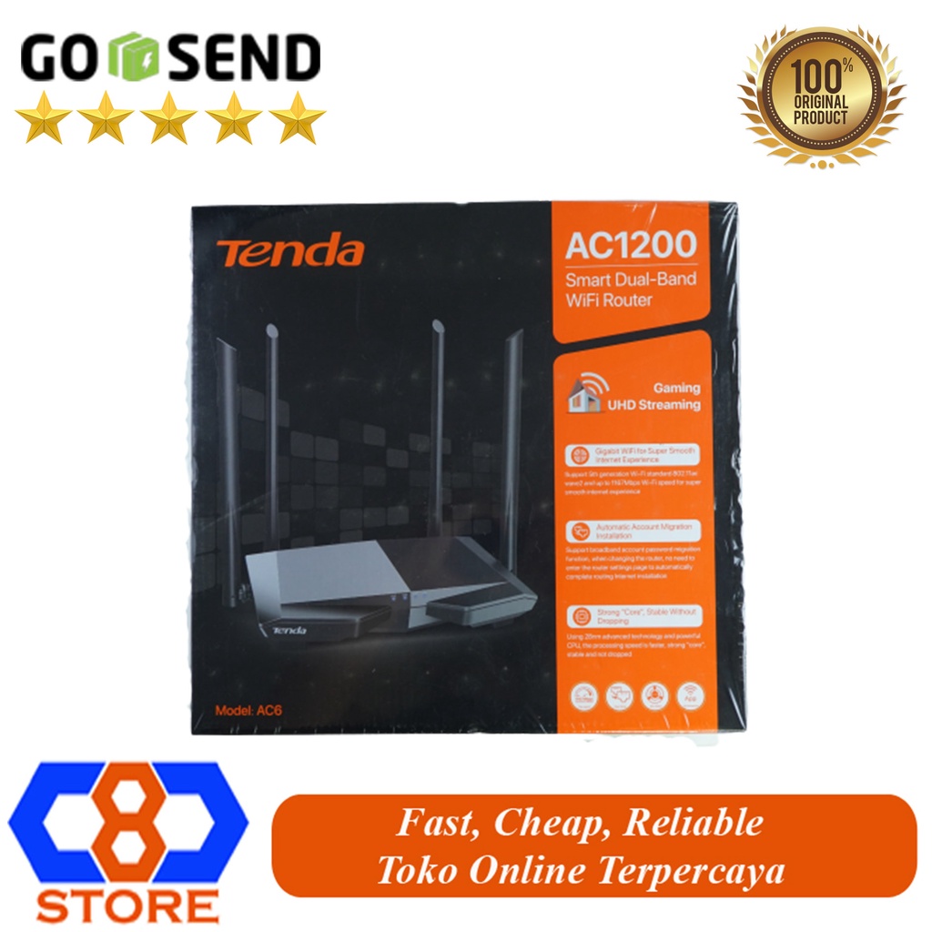 WIRELESS ROUTER TENDA AC6 DUAL-BAND 4 ANTENA GARANSI RESMI