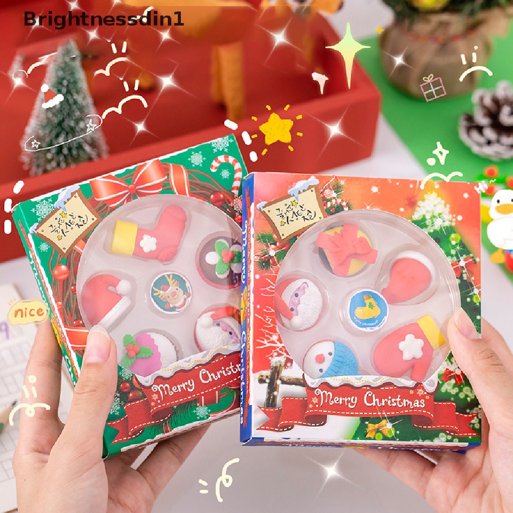 [Brightnessdin1] 1set Anak Christmas Eraser Set Alat Tulis Natal Kado Siswa Sekolah Tk Perlengkapan Sekolah Stationery Set Butik