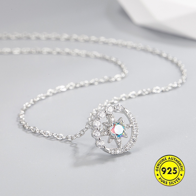 Kalung S925 Perak Delapan Berujung Bintang Moonstone U1505