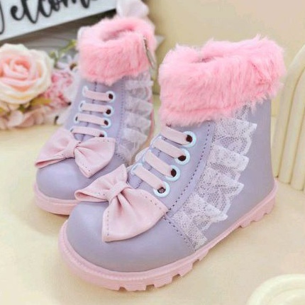 Sepatu anak perempuan/Boot pita Lylac/pink/White