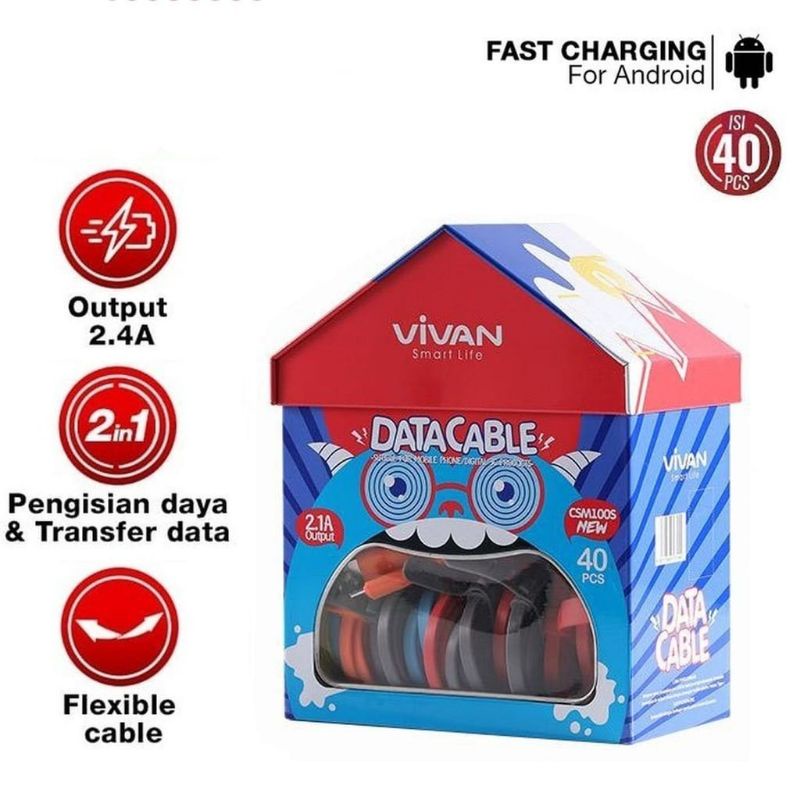 Kabel Charger Vivan CSM100 NEW Kabel Data Vivan CSM100S NEW isi 40 Pcs