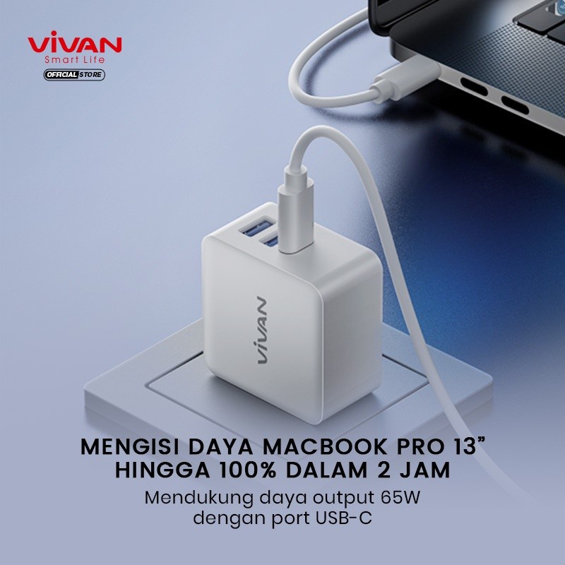 Vivan GaN02S 65W 5.4A GaN Travel Charger Fast Charging 3 Port USB-C