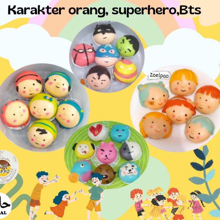 

ORIGINAL% Bakpao Karakter Frozen Zoelpao, Edisi karakter Orang/BTS/superhero Halal, Isi 6