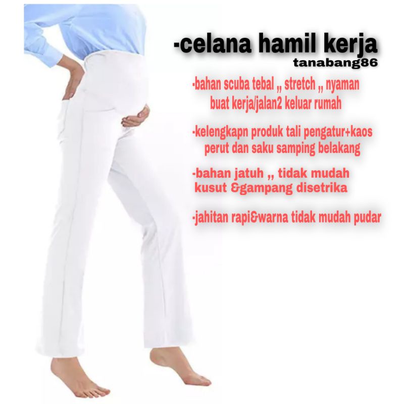 celana hamil putih kerja/celana hamil warna putih/celana hamil kerja warna putih/celana bumil putih/celana ibu hamil warna putih