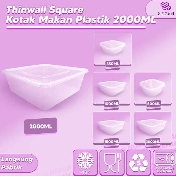 THINWALL 2000 ML SQUARE / FOOD CONTAINER PLASTIK
