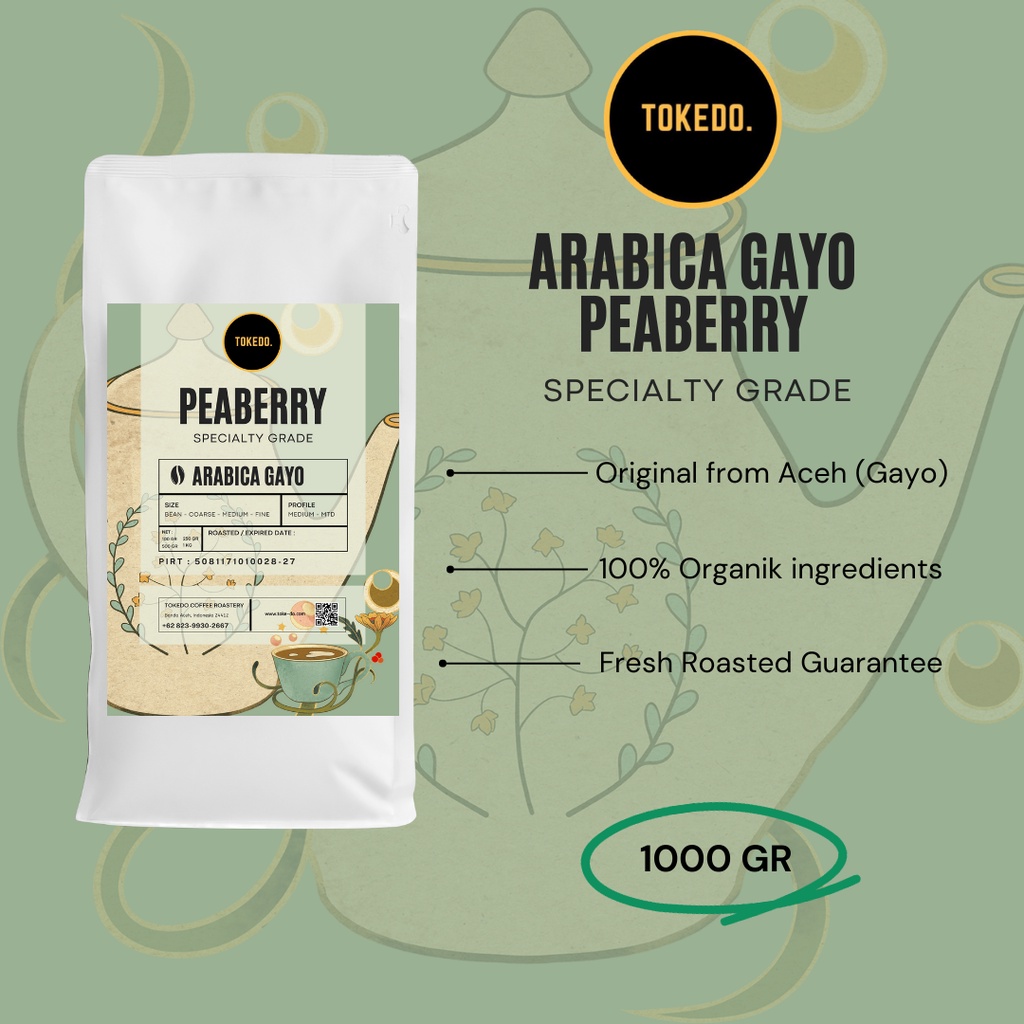 

Kopi Arabica Gayo Peaberry (Kopi Biji Tunggal/Kopi Lanang) Biji Roasting dan Bubuk 1 kg TOKEDO