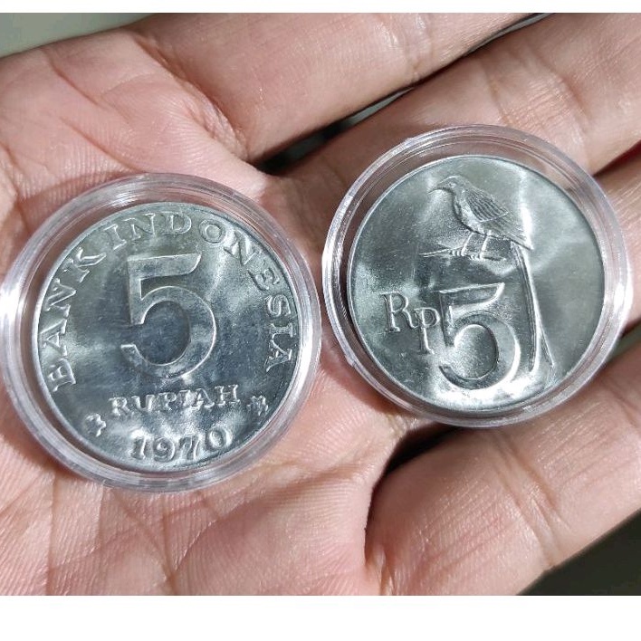 Koin Kuno Indonesia 5 Rupiah Burung Tahun 1970