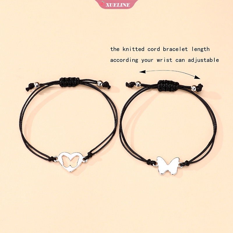 2pcs /Set Gelang Liontin Kupu-Kupu Untuk Wanita Gadis Gelang Persahabatan Handmade Anyaman Sembunyi Tali Gelang Untuk Ibu Anak [ZXL]