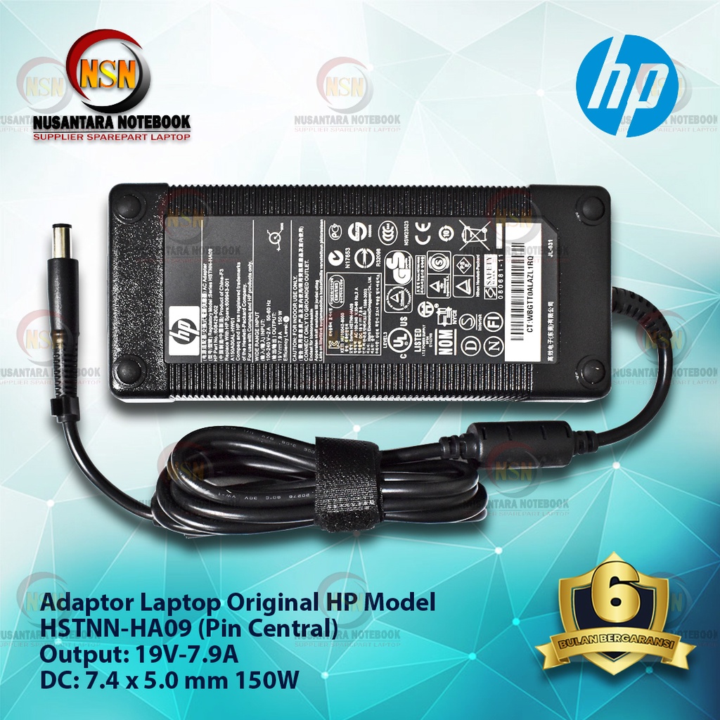 Adaptor Charger Original HP 19V-7.9A DC 7.4 X 5.0mm Pin Central