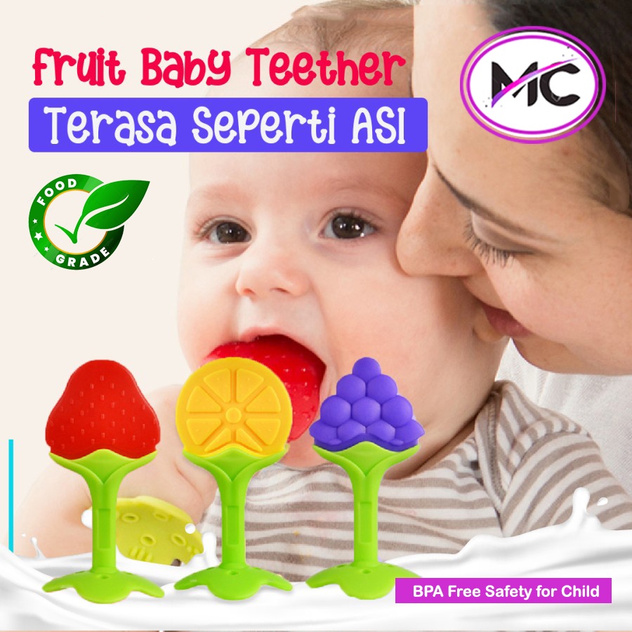 Gigitan Bayi Teether Silicon Lembut 0-6 Bulan BPA Free Bentuk Buah Mainan Ggigitan Bayi Gigiyan Bayi Silikon Mainan Bayi Aman