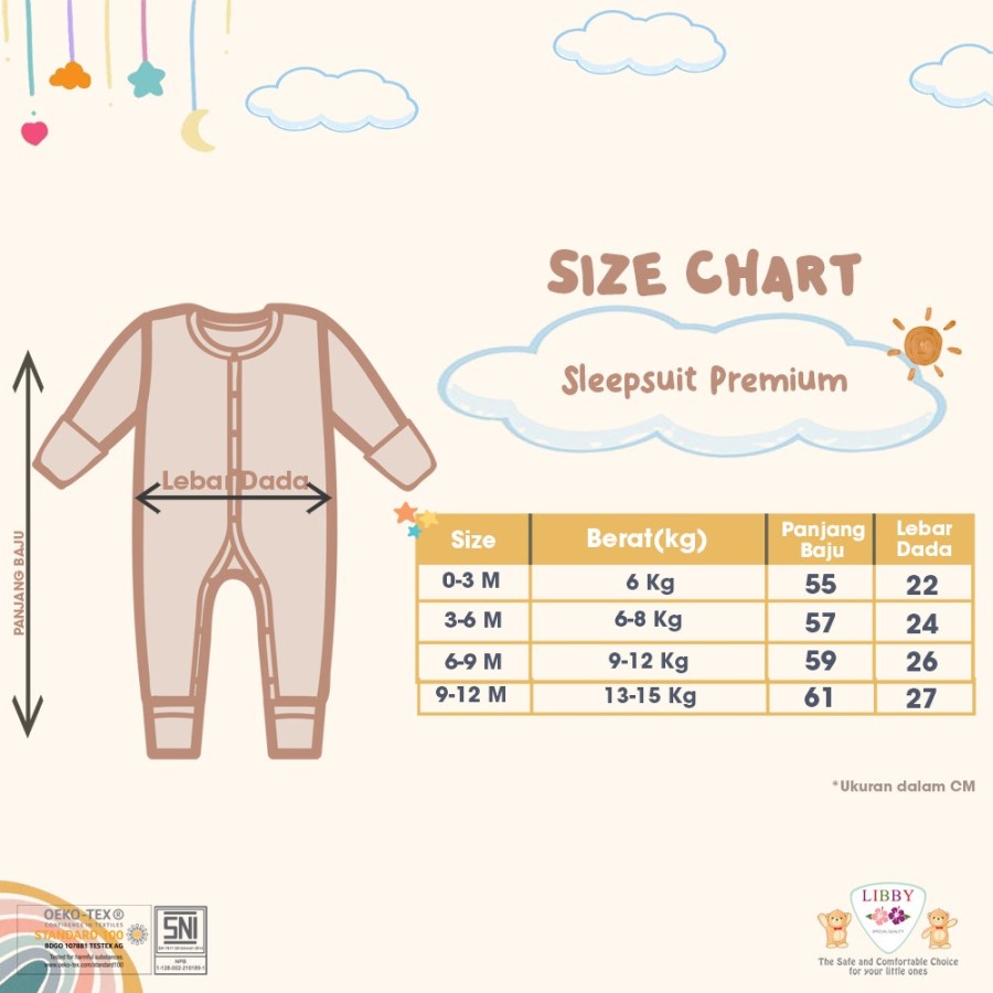Libby Premium Sleepsuit 9-12 bulan Motif Boy/Girl - Bodysuit &amp; Jumper Bayi