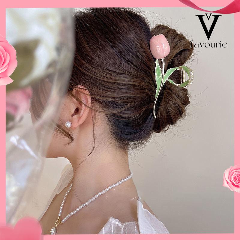 CODTemperamen Tulip Logam Wanita Klip Hiu Sense High-end Klip Rambut-FA