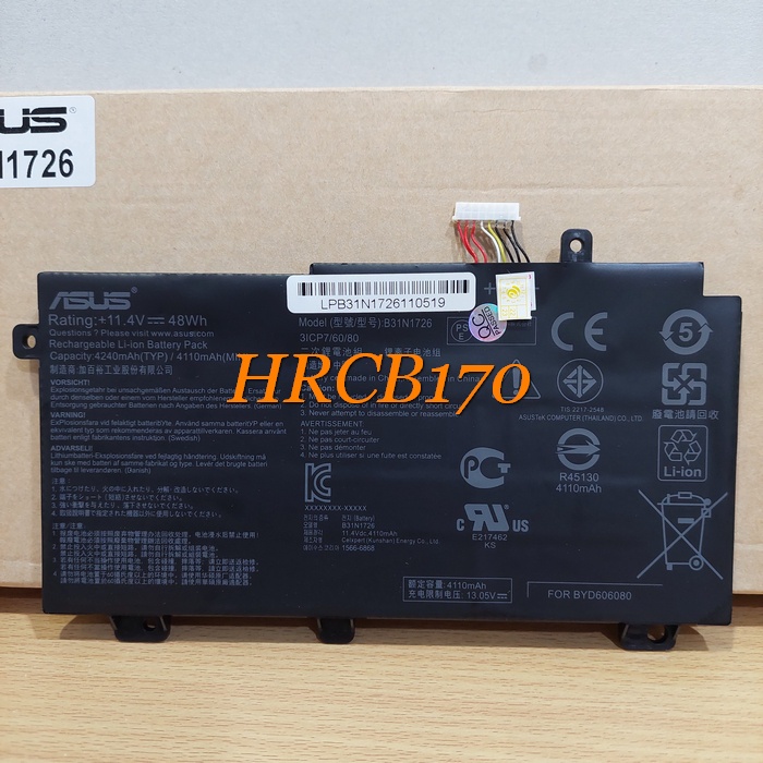 Baterai Laptop Asus TUF Gaming FX505 FX505GD FX504 FX80 ( B31N1726 ) -HRCB