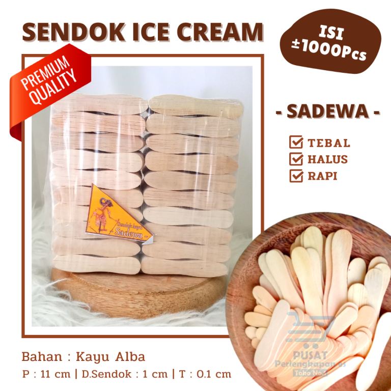 Sendok Es Krim Murah Kayu Pinus Alba 1000 pcs Ice Cream Spoon Gagang Kayu Stik Premium