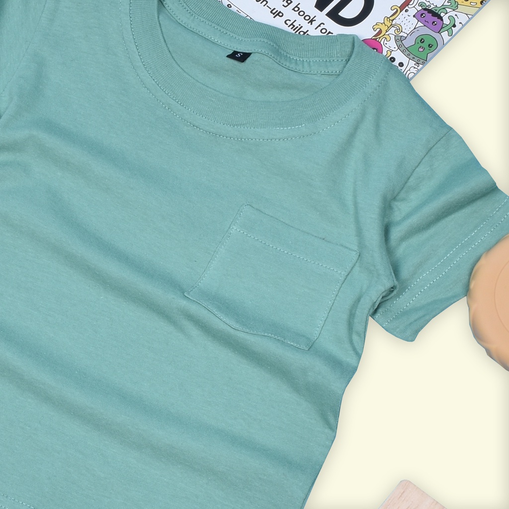 Joy Kids Kaos Oblong Anak anak Laki laki Perempuan Pocket Tee Cotton Premium 1-12 Tahun Warna Terbaru