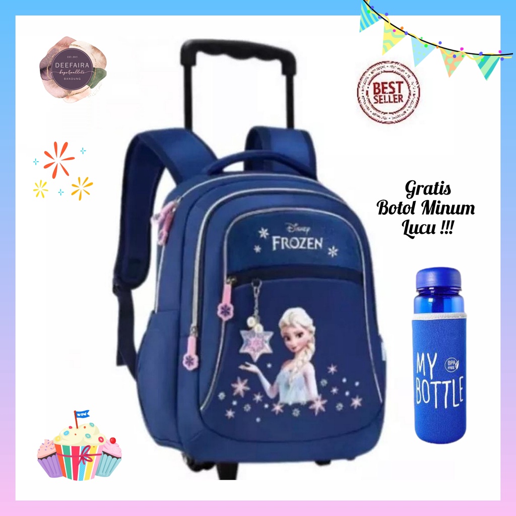 Tas Ransel Troli Anak Perempuan Tk Dan Sd Motif Frz3n Keajaiban Gratis Botol Minum