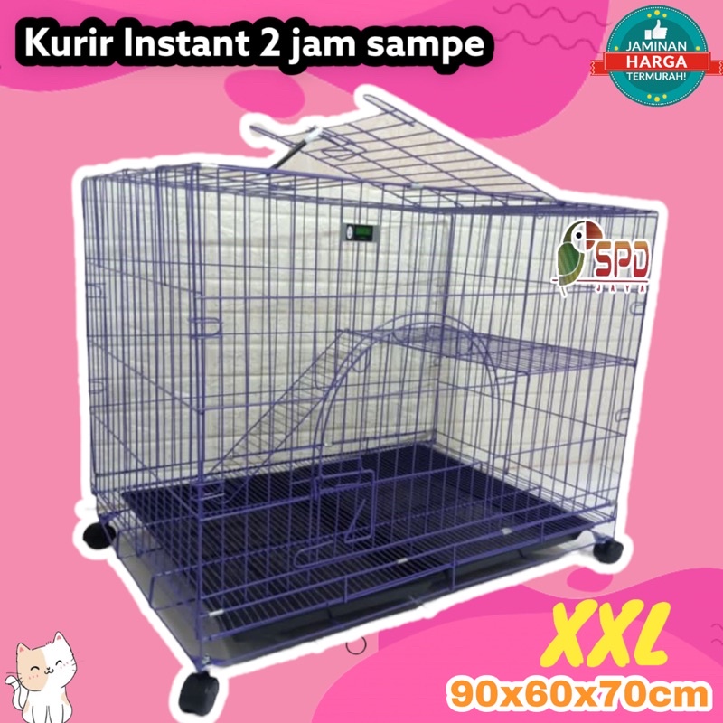 KANDANG KUCING BESI LIPAT SUPER JUMBO MURAH SIZE XXL 90x60x70cm