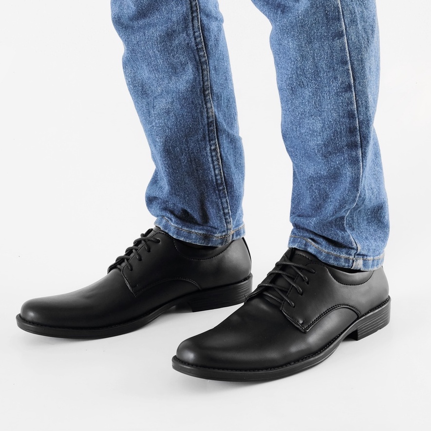 Derby Black - Sepatu Formal Pria Pantofel Casual Kerja Kantor Kulit Pantopel Hitam Pria Tali Original