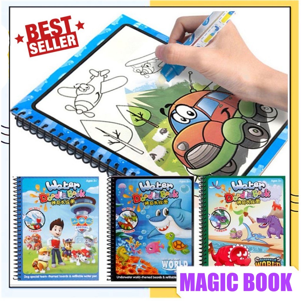 

Magic Water Coloring Book Invisible Ink Buku Gambar Mewarnai Anak Spidol Air
