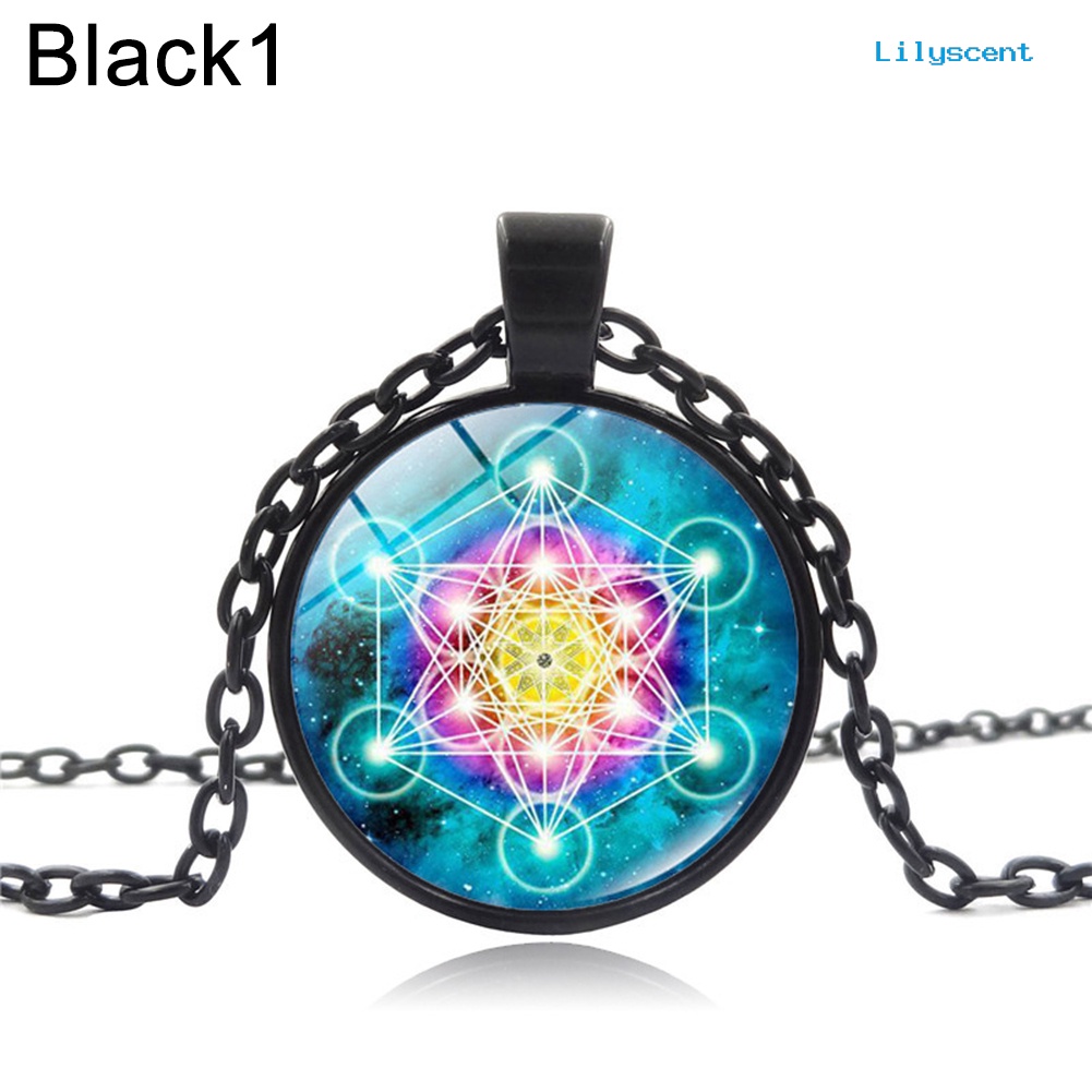 [LS] Kalung Liontin Vintage Bulat Unisex Metatron's Cube Holy Glass Cabochon