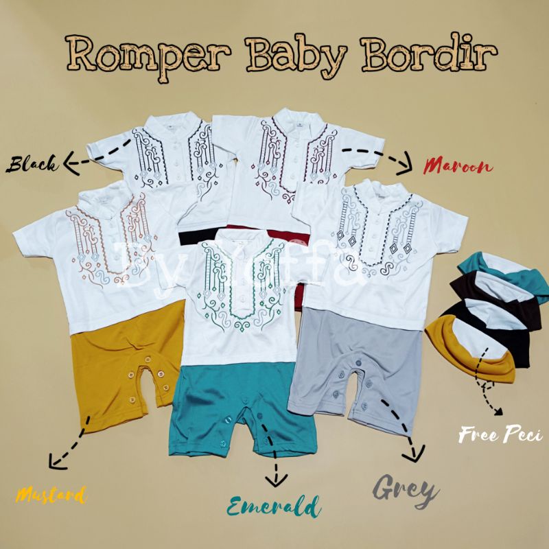 Romper koko bayi/Baju bayi/ Koko bayi/ Romper koko bayi set peci/Romper koko bordir