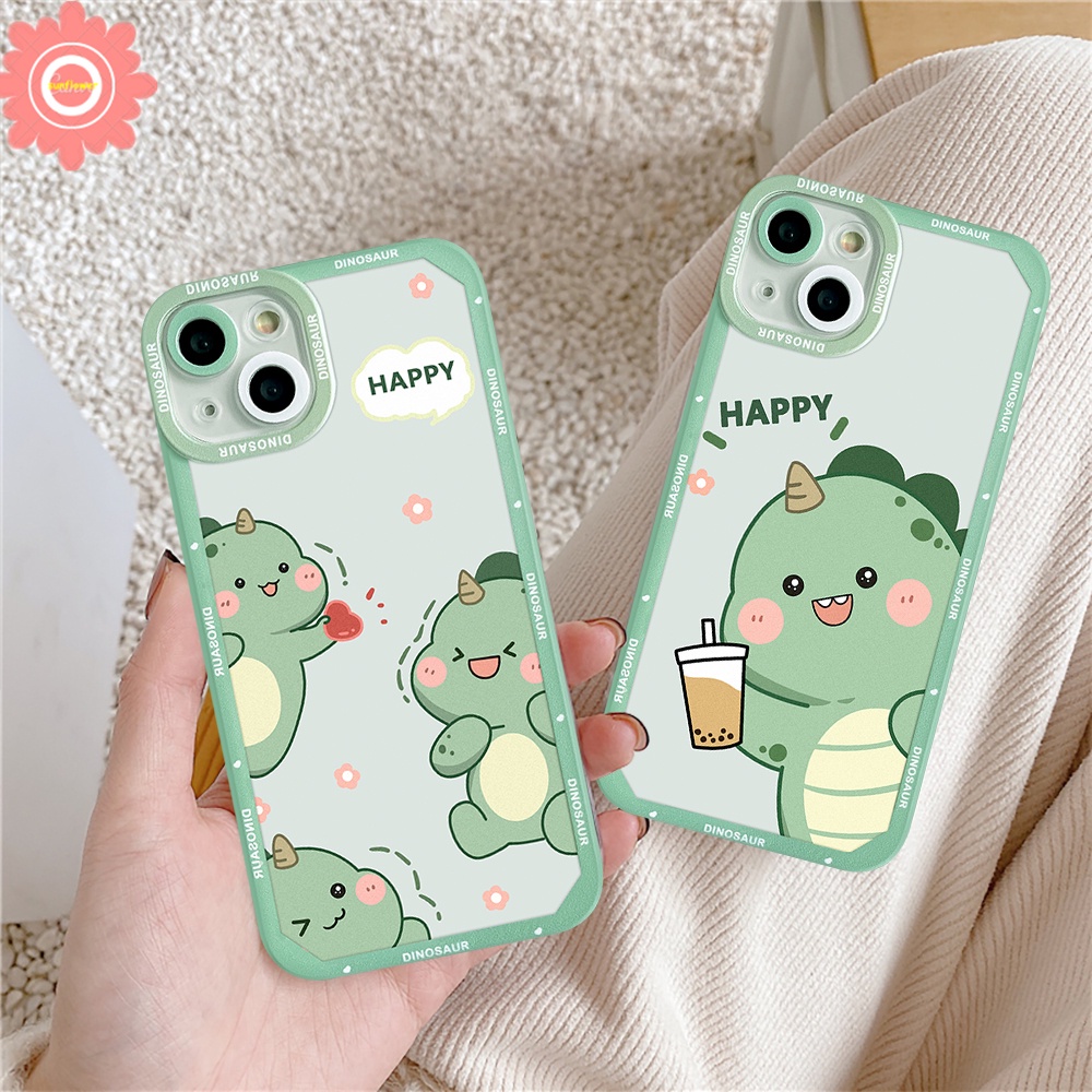 Cute Dinosaurs Drink Milk Tea Soft TPU Case Compatible For Iphone 7 8 Plus 6 6S iPhone 12 13 11 14 Pro Max Xr X Xs Max Se 2020 Lovely Cartoon Little Dinosaur Soft TPU Back Cover