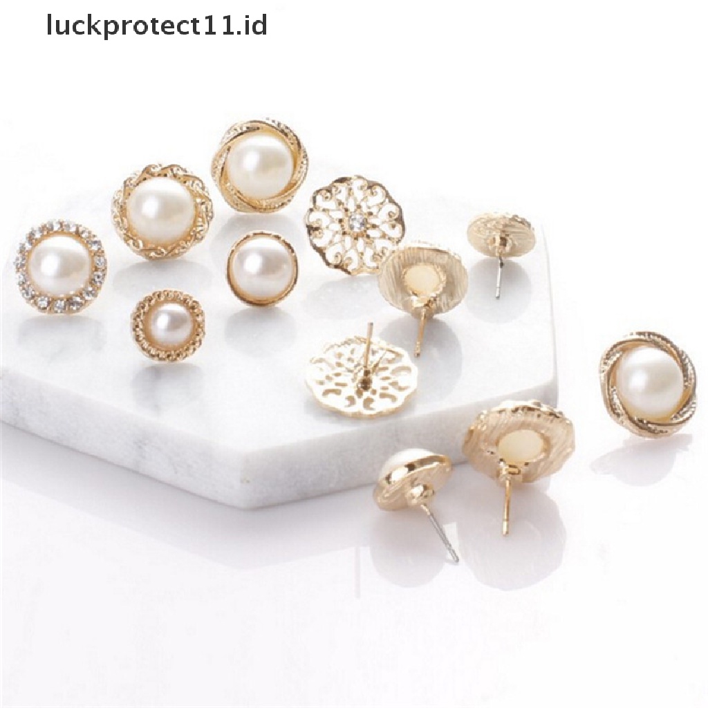 /Fashion Hot// Fashion// 6pasang Elegan Kristal Berlian Imitasi Diamond Mutiara Tanda Telinga Giwang Mungil Earrings.