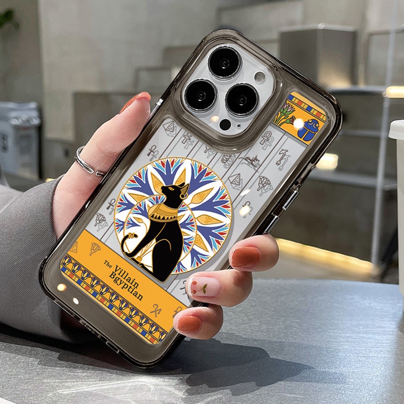 IPHONE Mesir Casing Soft Phone Case Hitam Kucing Kompatibel Untuk Iphone11 14 13 12 Pro XS Max X XR 78 6 6S Plus Transparan Shockproof Casing TPU Cover