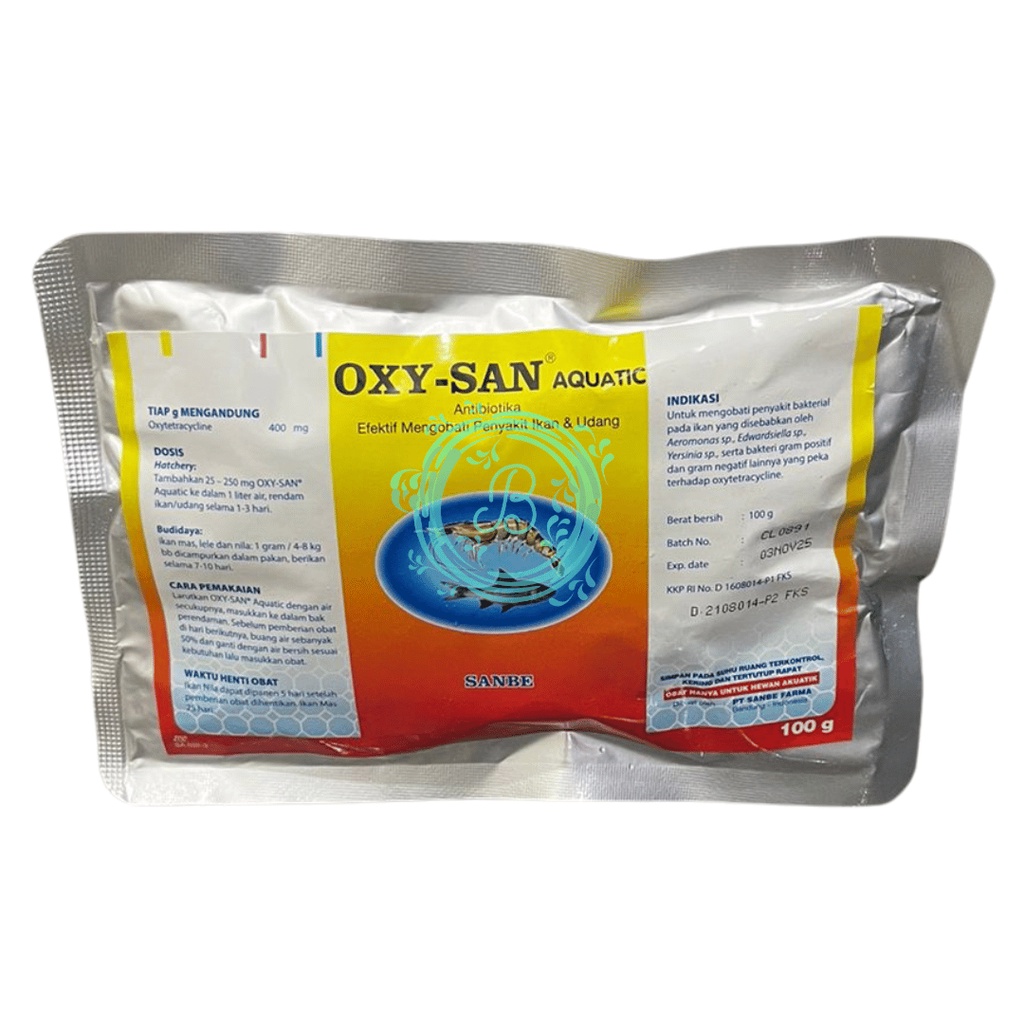 Obat Antibiotik Ikan Udang Oxysan 100gr Oxytetracyclin OTC 400mg Oxy-San Aquatic Sanbe 100 Gram