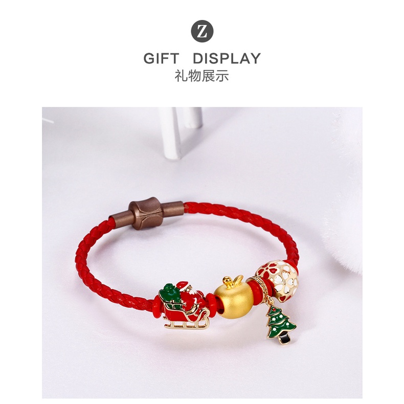 Goldkingdom Perhiasan Fashion Emas Asli Kadar 375Bangkok Aksesoris Ready Stock Berlapis Emas Gelang Apel Natal Hawa 3D Pohon Natal Sleigh Transfer Hadiah Manik-Manik