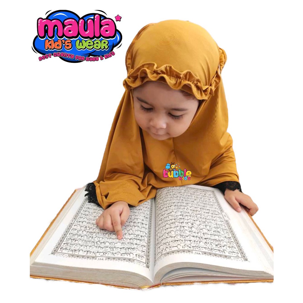 Mukena Anak Bayi Ruffle 0 - 3½ Tahun Katun Spandek Jersey Adem Elastis Renda Brukat biru