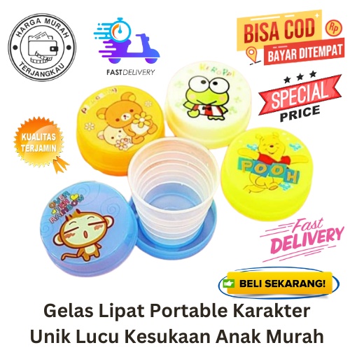 [BISA COD] PROMO Gelas Lipat Portable Karakter Unik Lucu Kesukaan Anak Murah Gelas Kecil Gelas Minum Gelas Portable Gelas Lipat Cangkir Mug Wadah Murah Terjangkau