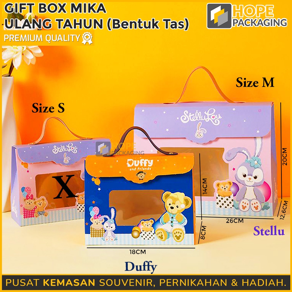 Gift Box Ulang Tahun Duffy Size S 18x14x8cm / kotak Tali Hampers / Box Mika Transparant Hampers Goodie bag Birthday