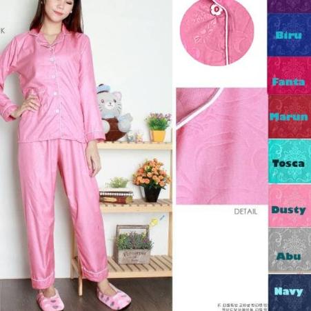 Keluaran Awal Tahun BJ - PIYAMA PP SATIN EMBOS WANITA / BAJU TIDUR LENGAN PANJANG WWI4