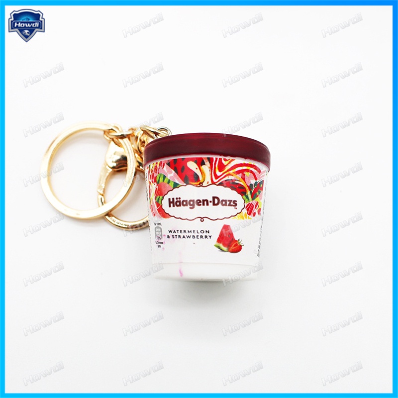 Haagen Dazs Ice Cream Key Chain Milk Tea Cup Gantungan Kunci Makanan Boneka Menawan Couple Tas Liontin Gantungan Kunci Mobil