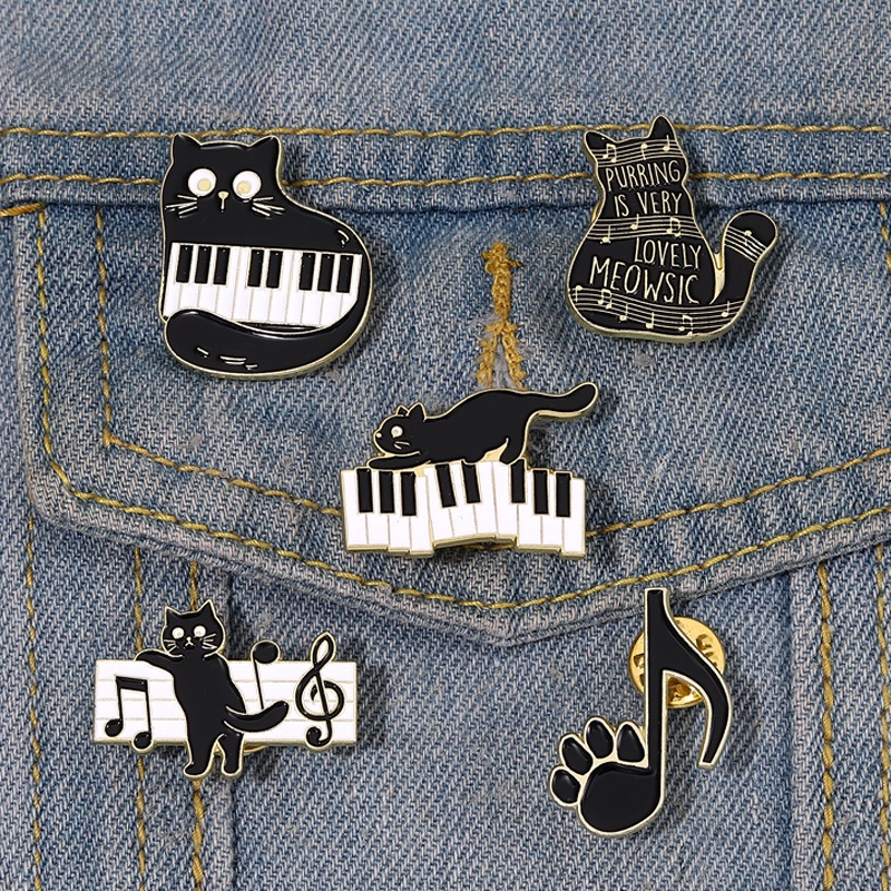 &quot;Purring Is Very Lovely Meowsic&quot; Kartun Kucing Lapel Pin Musik Note Kucing Bros Piano Kunci Lencana Hadiah Untuk Teman Kostum Aksesoris Perhiasan