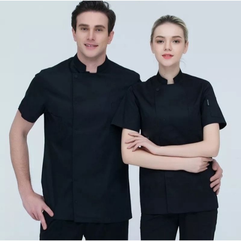 Baju koki chef jacket kemeja koki lengan pendek seragam waitres unisex